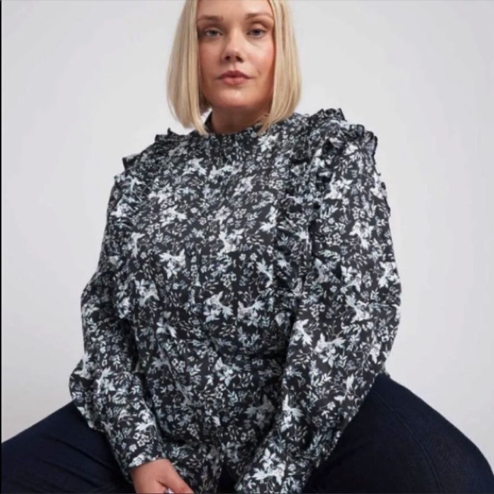 NWT Erdem X Universal Standard Kalina Long Sleeve Floral Ruffle Shirt    